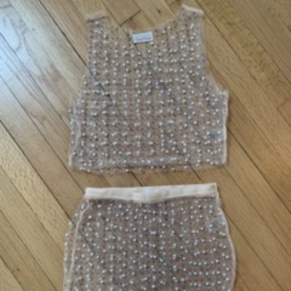 Beach Bunny Pearl Mesh Top & Skirt Set